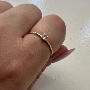 Dainty minimalist 10k Yellow Gold Stackable diamond Rope Engagement Promise Ring